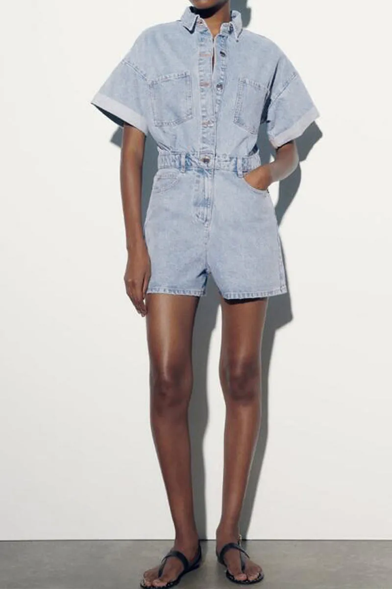 JE141 Vintage Denim Cargo Rompers