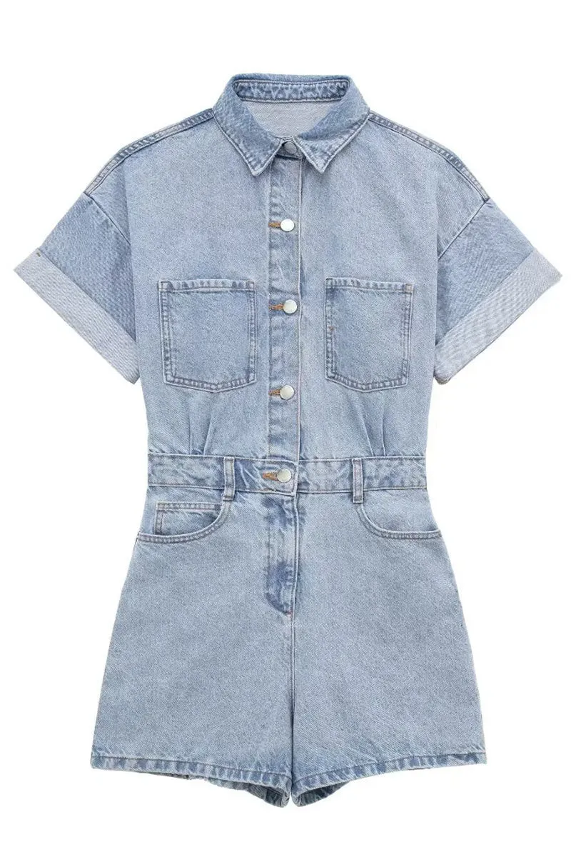 JE141 Vintage Denim Cargo Rompers