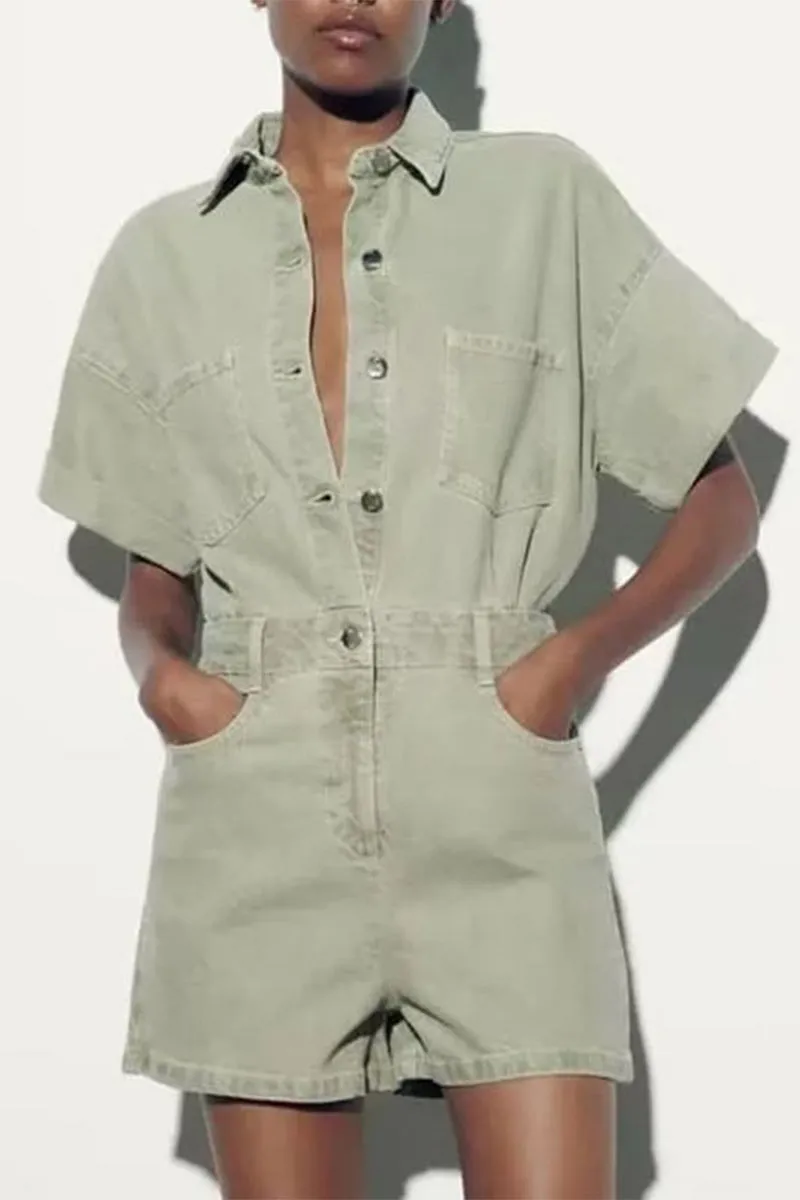 JE141 Vintage Denim Cargo Rompers