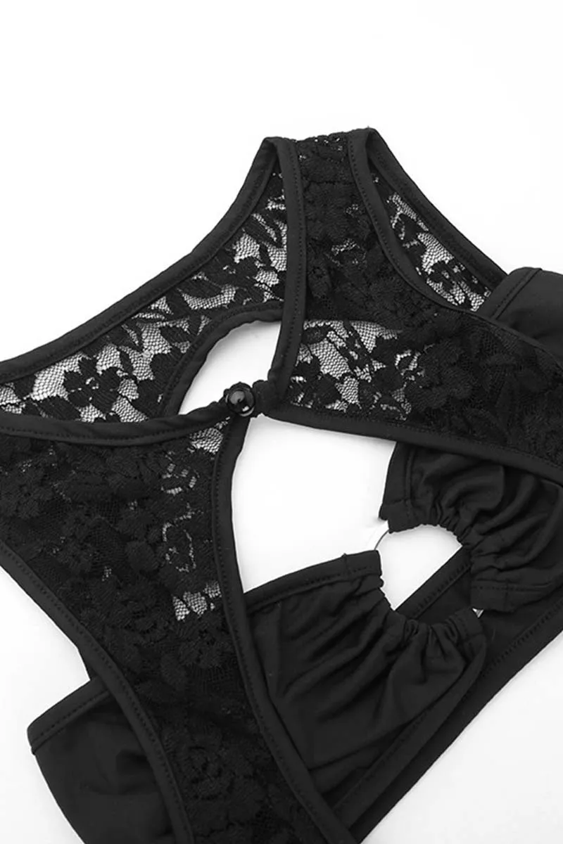 JH659 Pattern Lace Mesh Jumpsuit