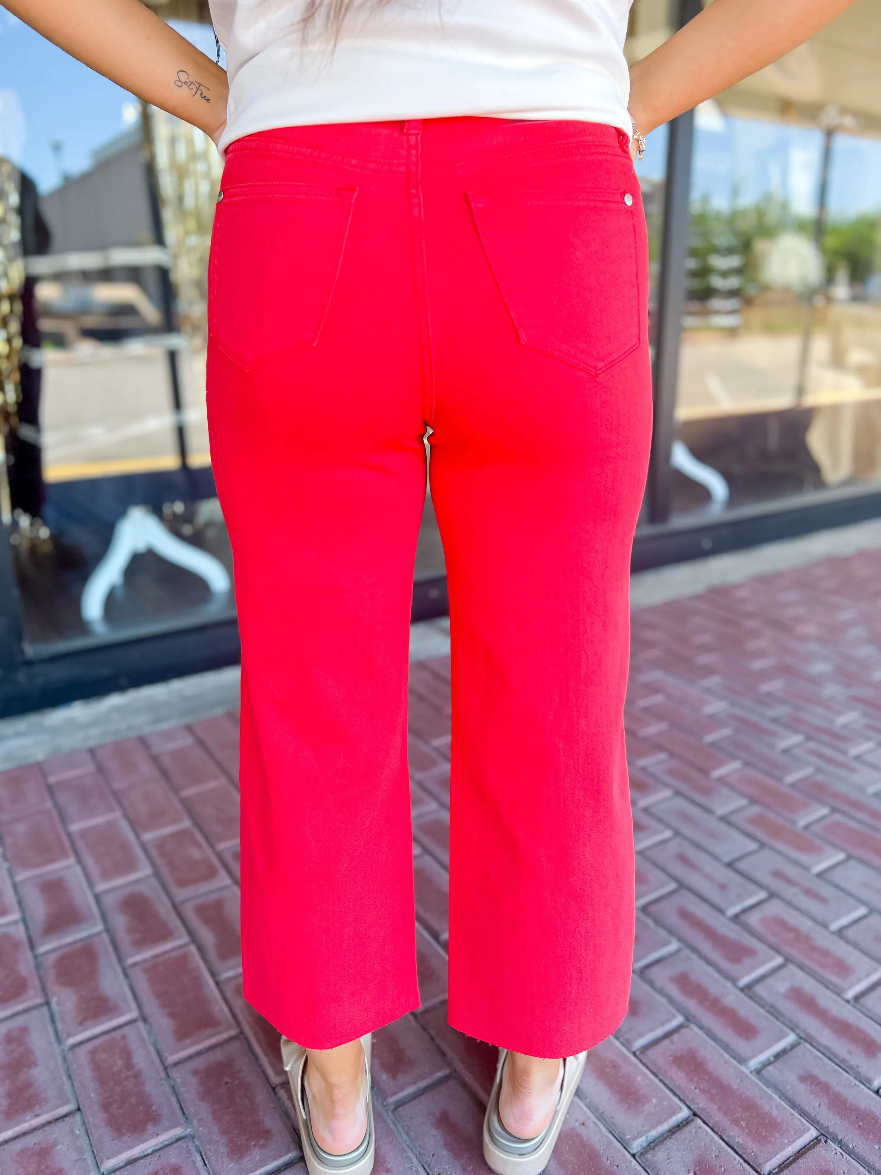 [Judy Blue] The Elsa Tummy Control Crop Jeans-Red
