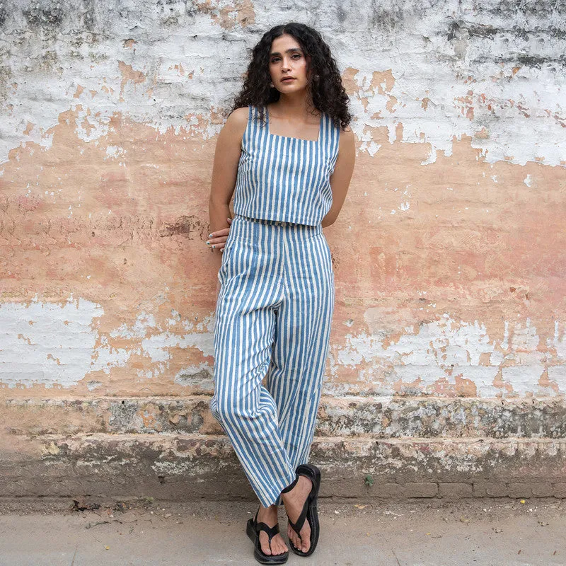 Kala Cotton High Waist Pants For Women | Block Printed | Blue