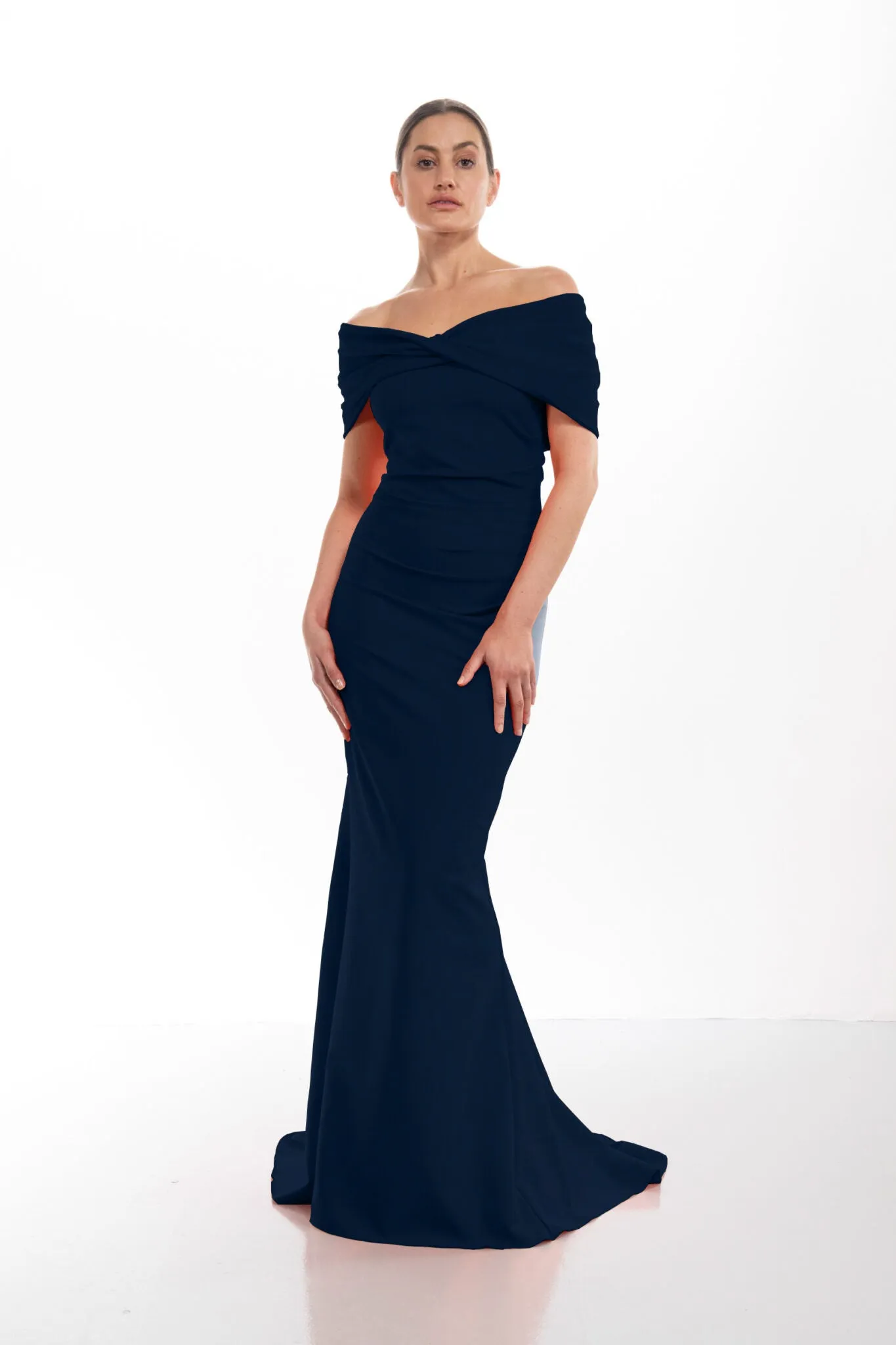 Kevan Jon Kacey twist ballgown in navy