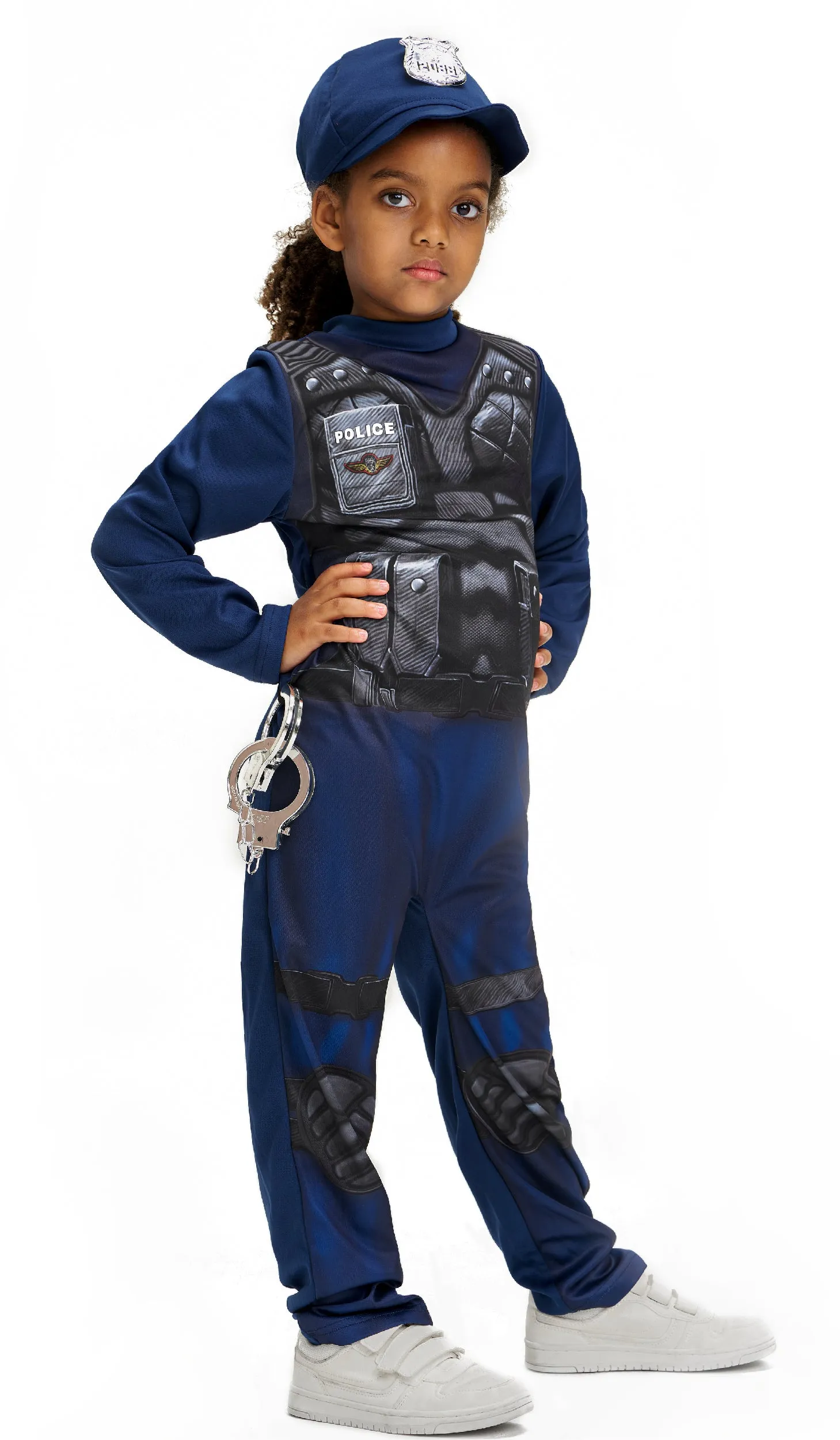Kids Policeman Jumpsuit Handcuffs Hat Set Halloween Costume