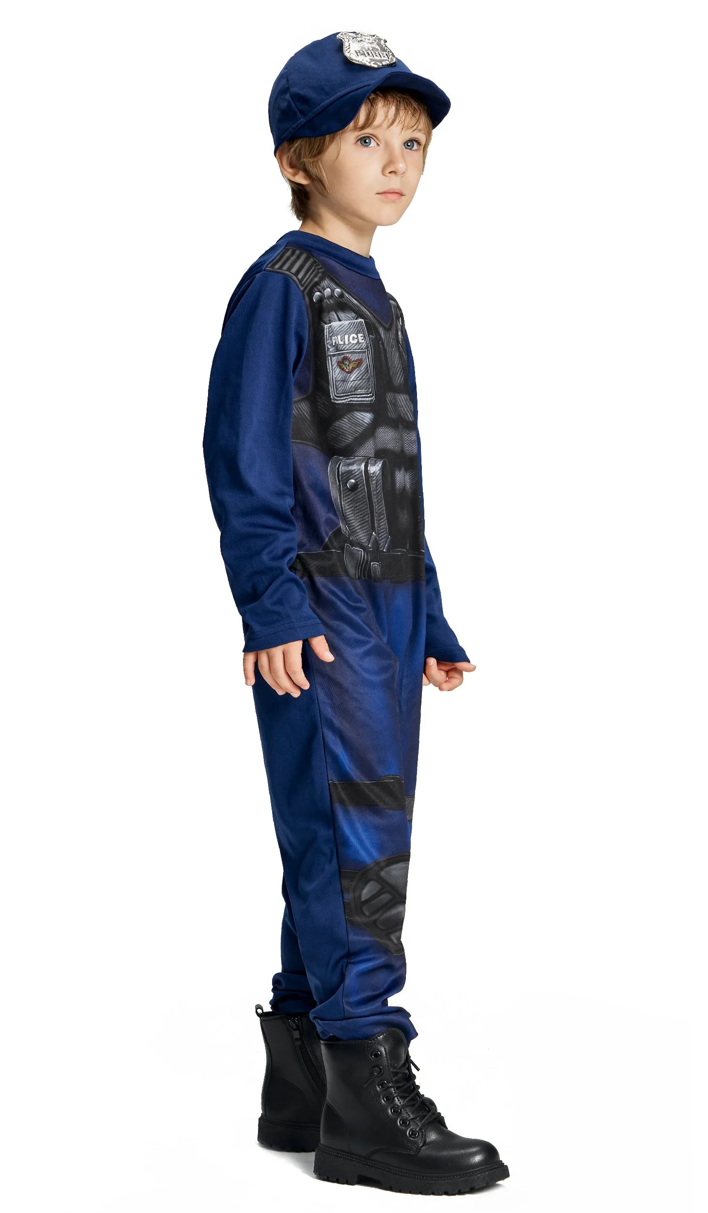 Kids Policeman Jumpsuit Handcuffs Hat Set Halloween Costume