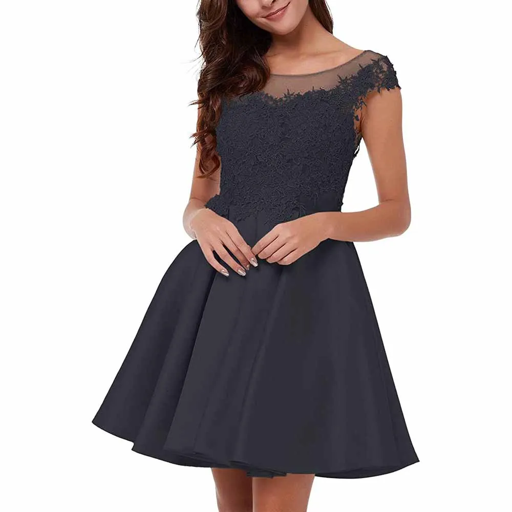 Lace-Applique Homecoming Dresses Short Halter Cocktail Dresses for Teens