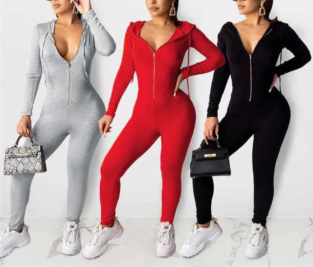 Ladies Casual Hoodie bodycon Bodysuit jumpsuit