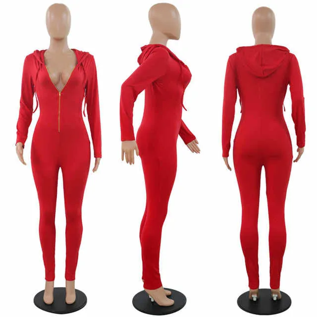 Ladies Casual Hoodie bodycon Bodysuit jumpsuit