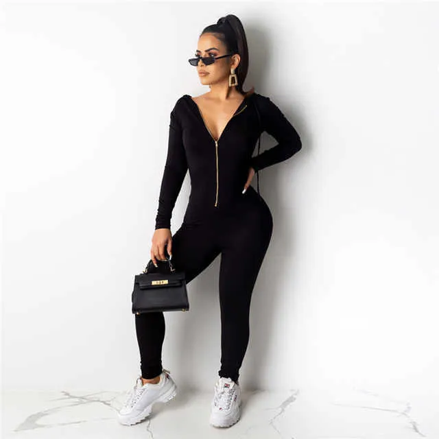 Ladies Casual Hoodie bodycon Bodysuit jumpsuit