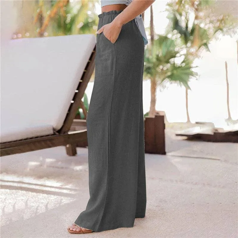 Ladies High Waist Stright Wide Leg Pants SKP9029