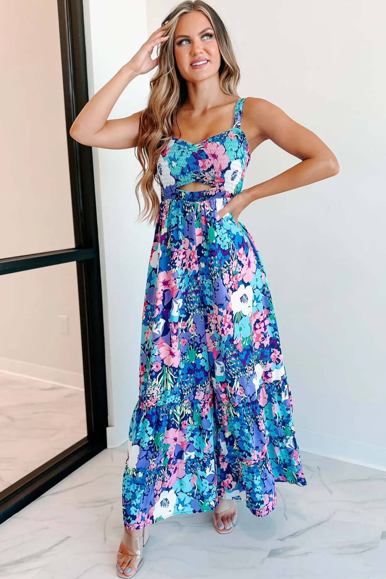 Light Up A Room Floral Wide Leg Jumpsuit (Navy Multi)