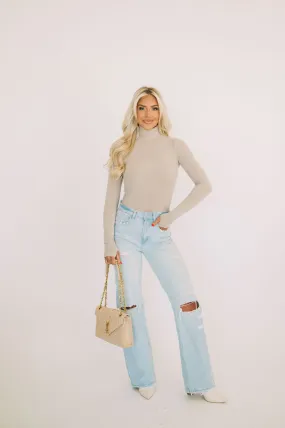 London Mock Neck Bodysuit-Sand