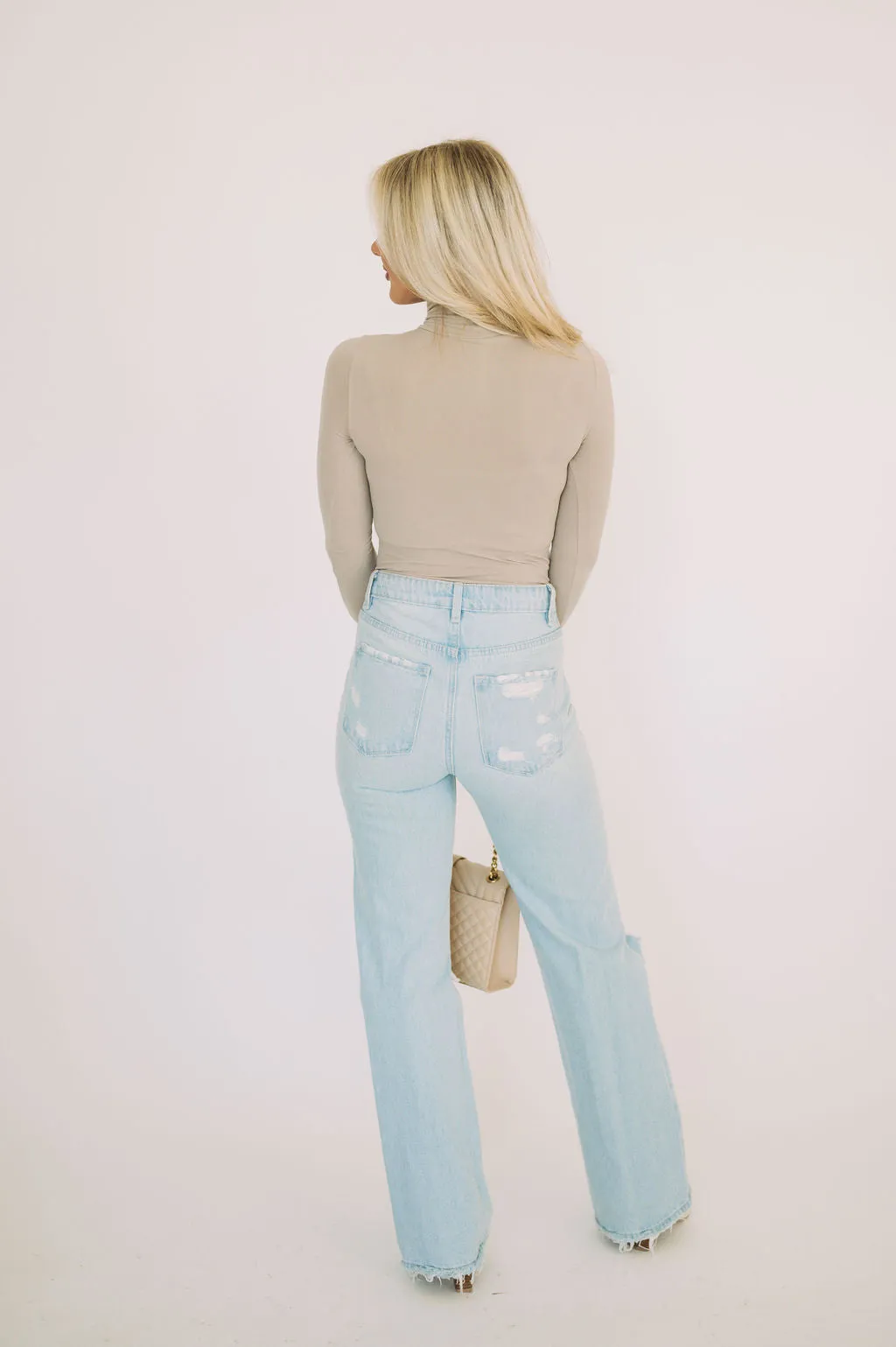 London Mock Neck Bodysuit-Sand