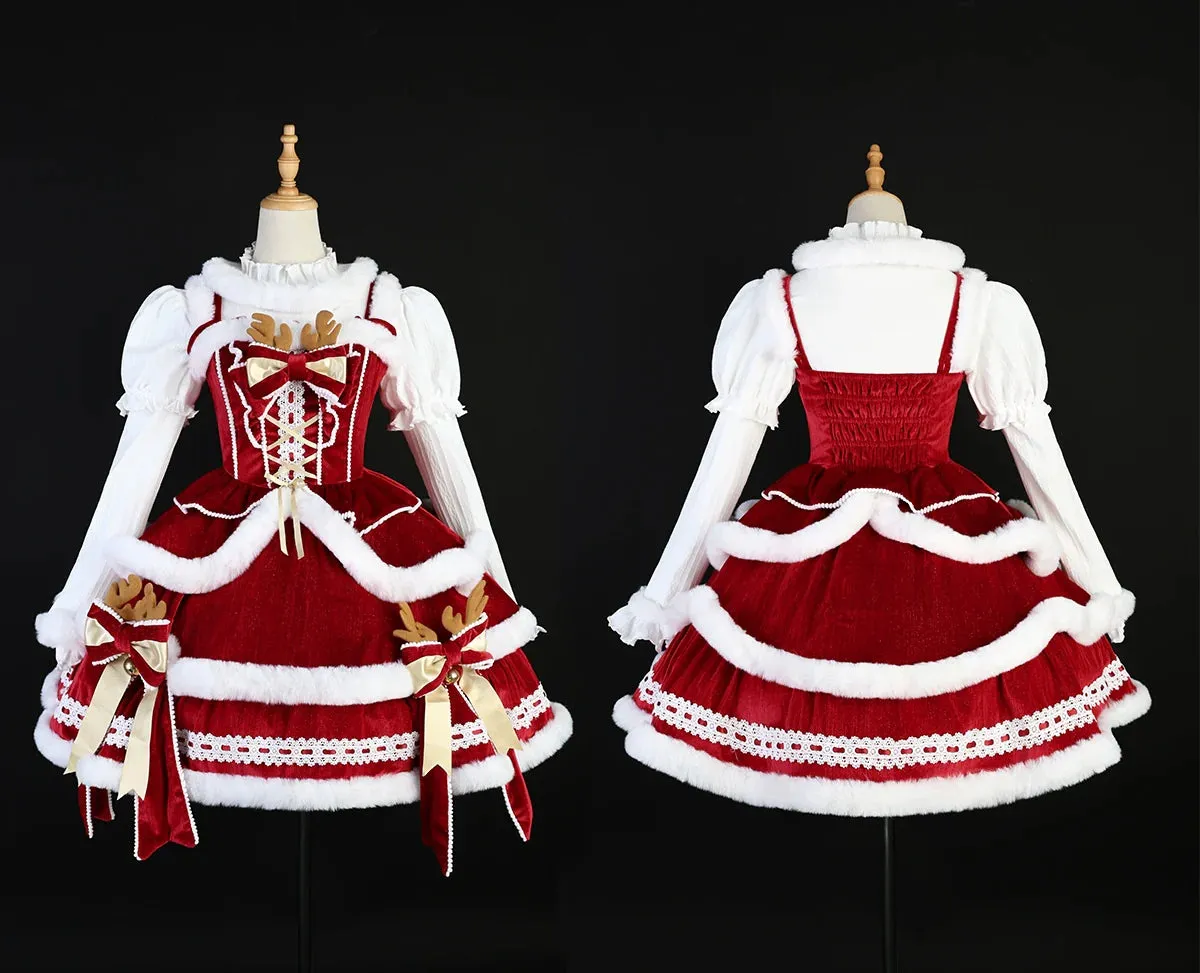 Matutu~Sweet Lolita JSK Suit Christmas Lolita Cape and Dress