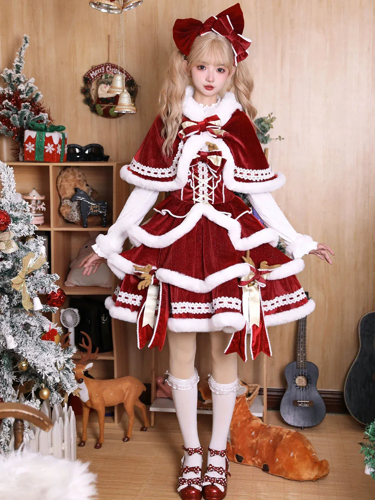 Matutu~Sweet Lolita JSK Suit Christmas Lolita Cape and Dress