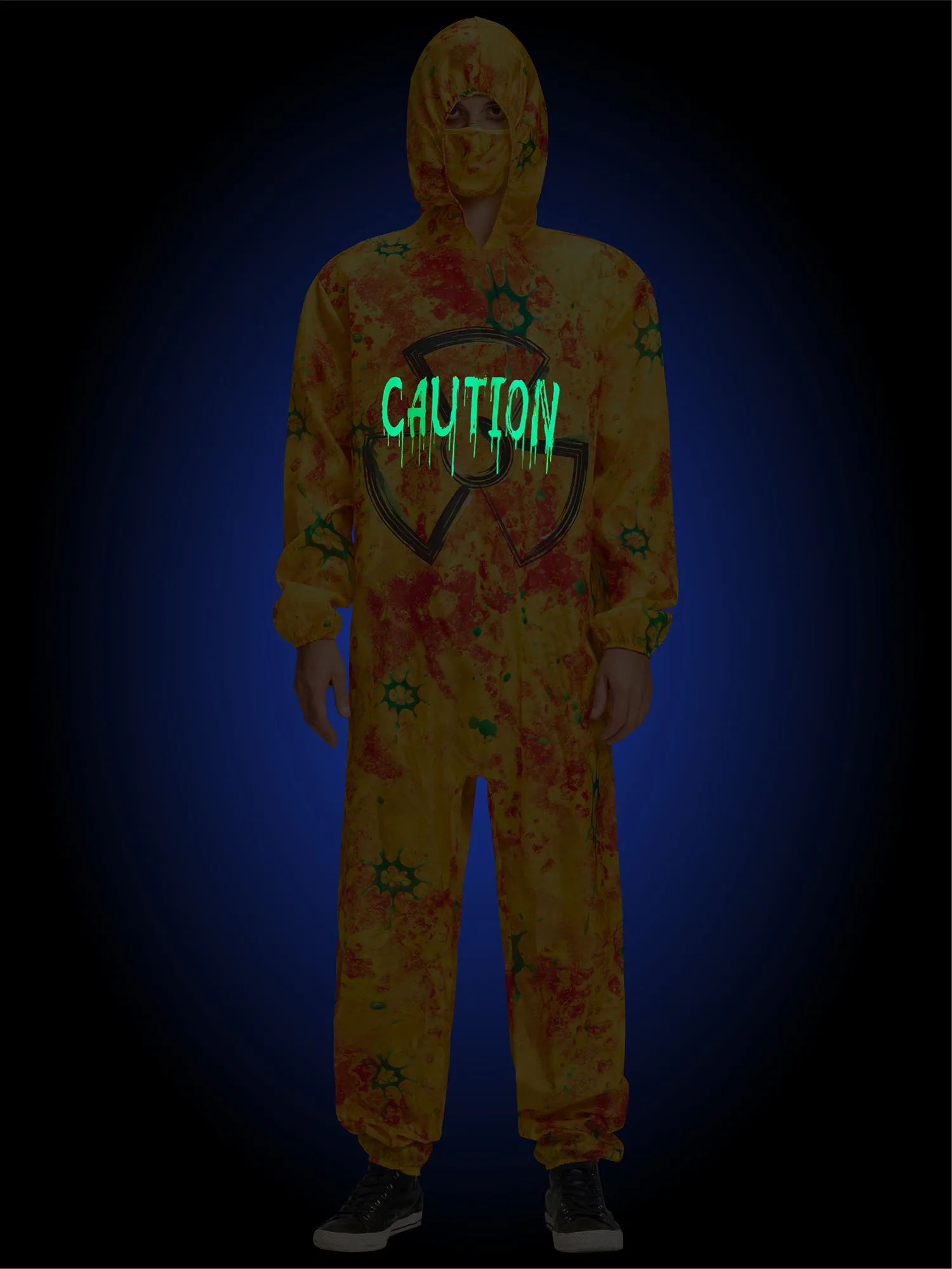 Men Glow in the Dark Jumpsuit Mask Set Halloween Costume