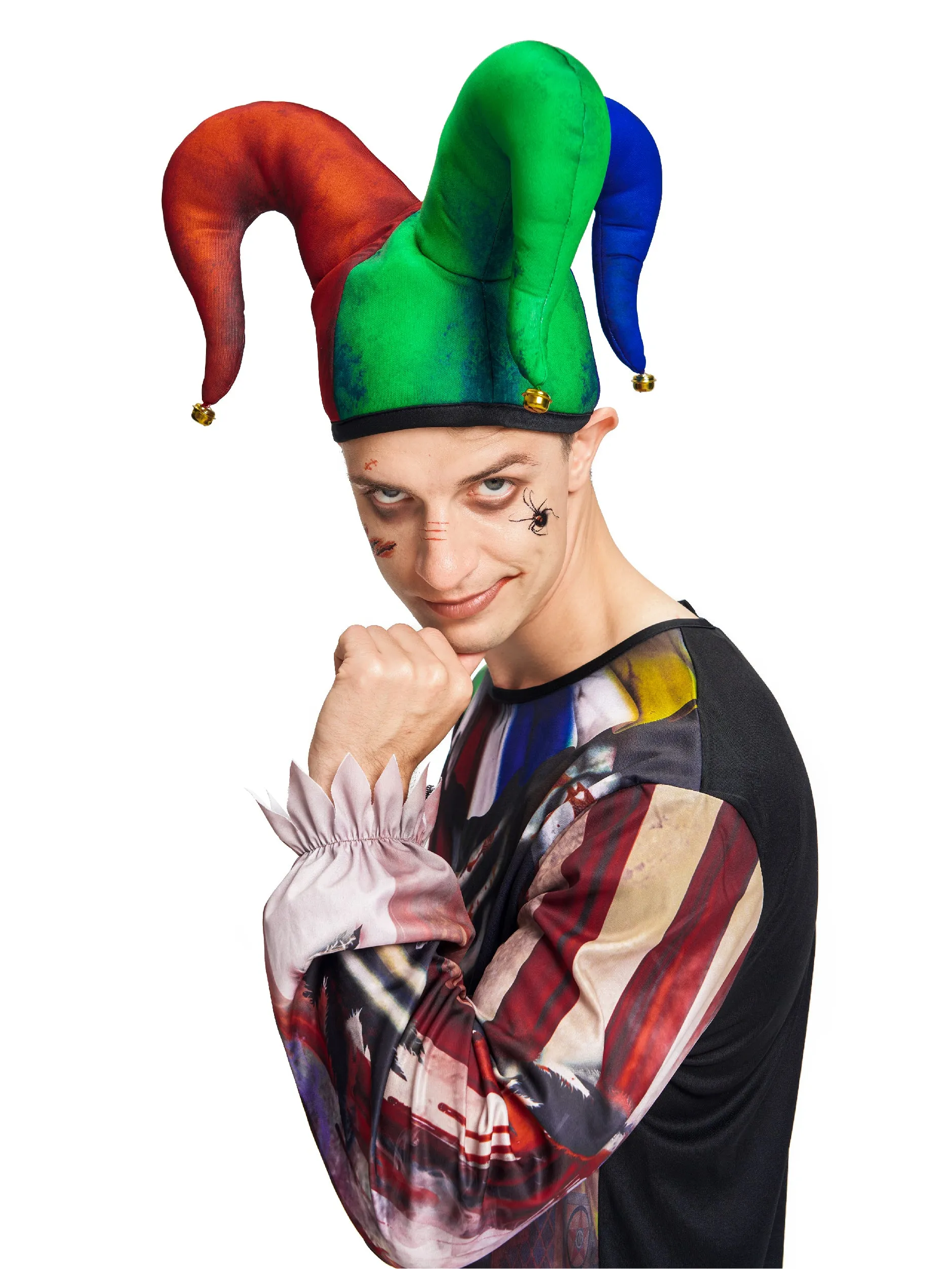 Men Skeleton Clown Jumpsuit Hat Set Halloween Costume