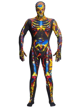 Men Skeleton Jumpsuit Hooded Mask Set Halloween Costume