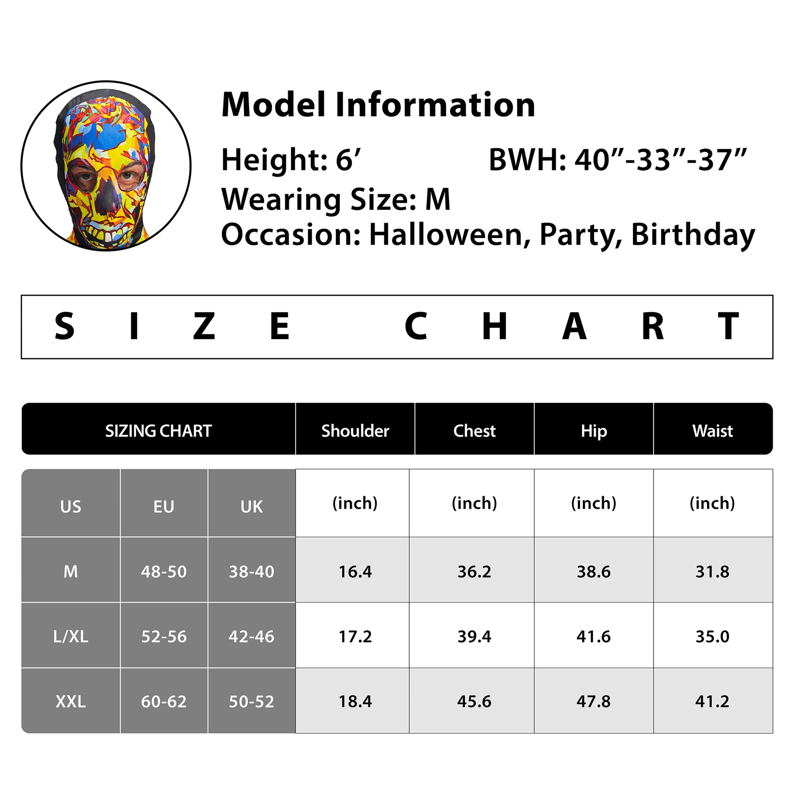 Men Skeleton Jumpsuit Hooded Mask Set Halloween Costume