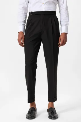 Men's Dark Brown High-Waist Buckle Closure Pleated Pants - Wessi