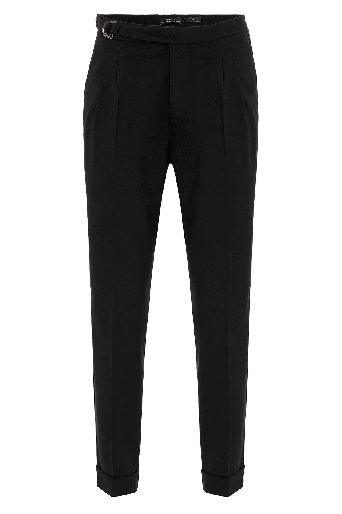 Men's Dark Brown High-Waist Buckle Closure Pleated Pants - Wessi