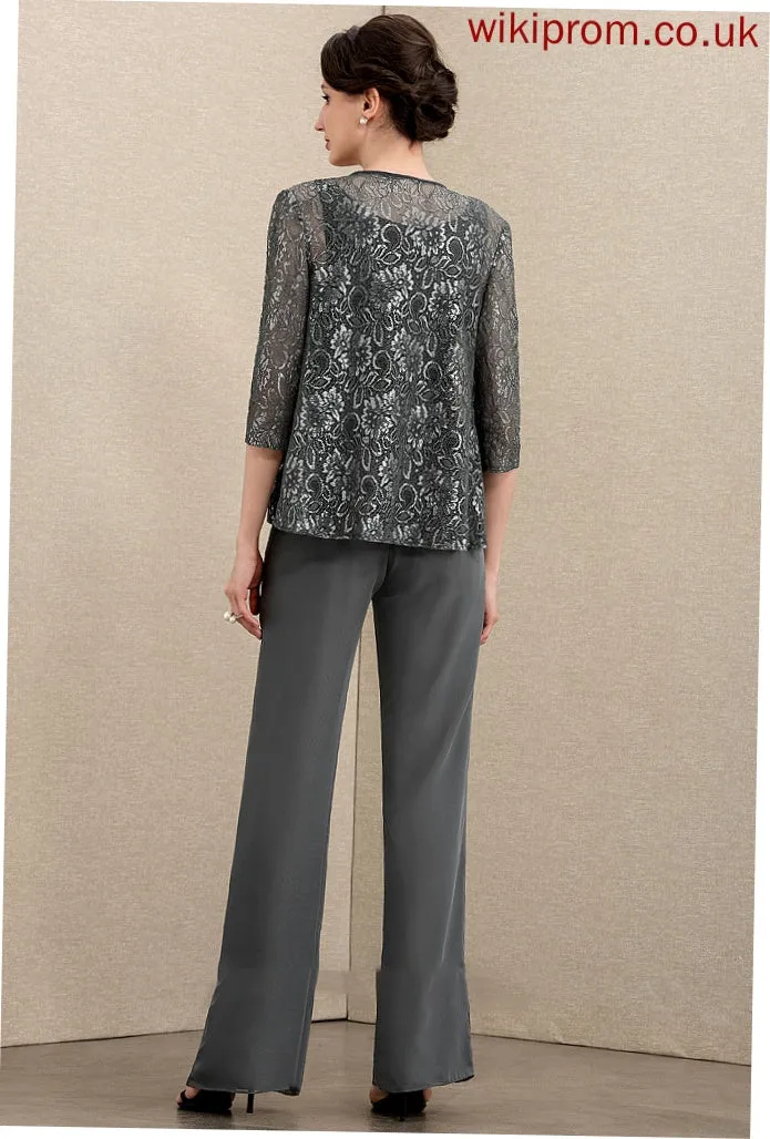 Michaelia Scoop of Mother the Dress Jumpsuit/Pantsuit Bride Chiffon Mother of the Bride Dresses Ankle-Length Neck