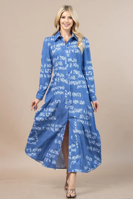 Milano Graffiti Print Collar Duster Dress Top