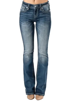 Miss Me Women's Geometric Braid Cross Stitch Bootcut Denim