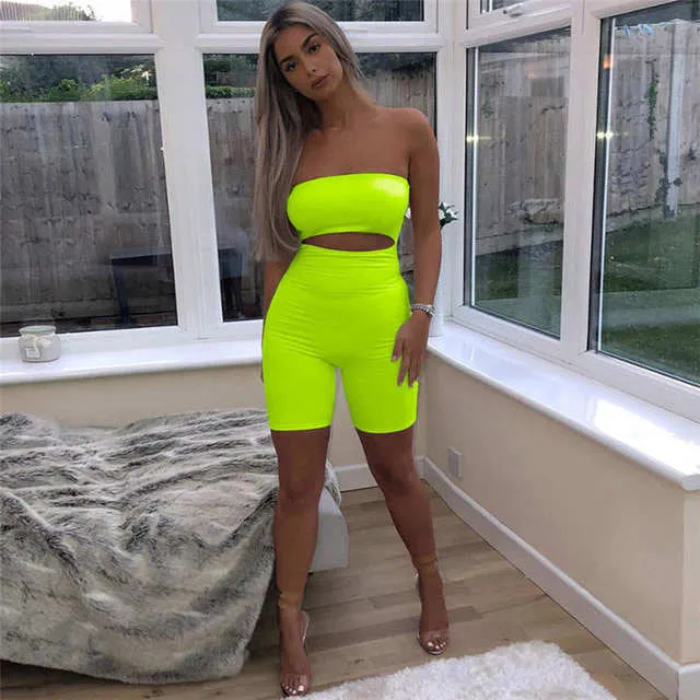 Neon summer babe cutout biker jumpsuit