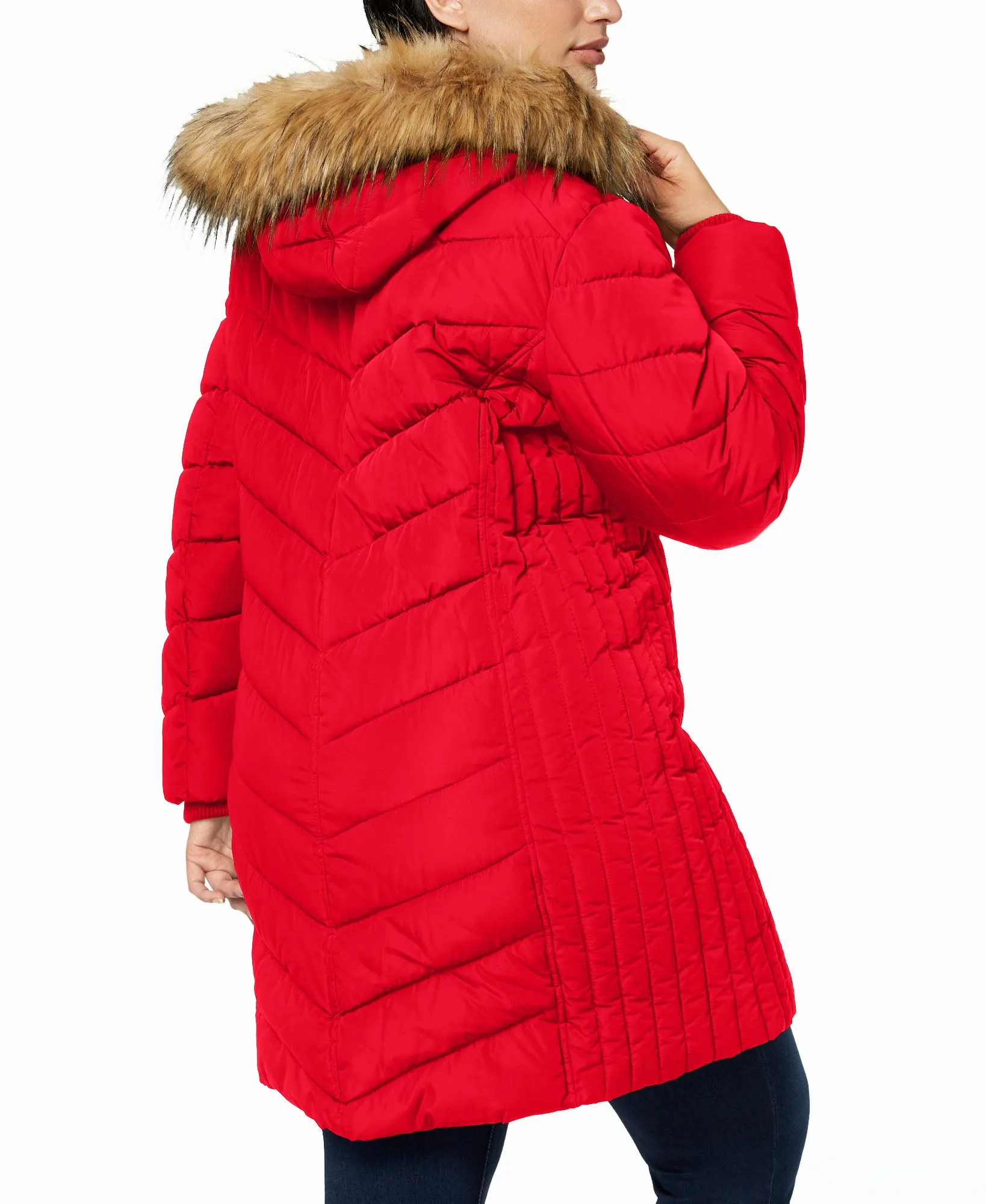 Plus Faux-Fur-Trim Hooded Puffer Coat