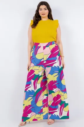 PLUS tropical leaf print high waist wide leg pants
