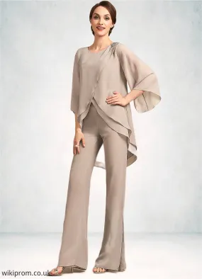 Poll Jumpsuit/Pantsuit Scoop Neck Floor-Length Chiffon Mother of the Bride Dress SWK126P0014864