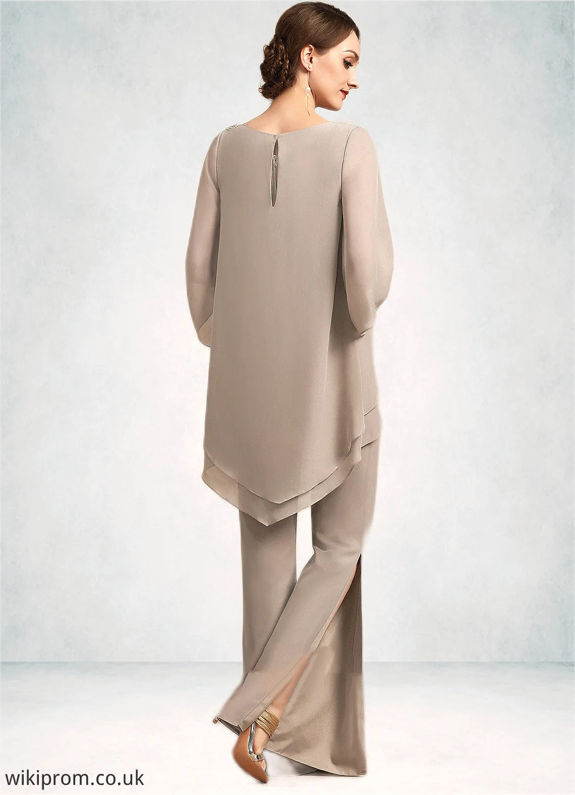 Poll Jumpsuit/Pantsuit Scoop Neck Floor-Length Chiffon Mother of the Bride Dress SWK126P0014864
