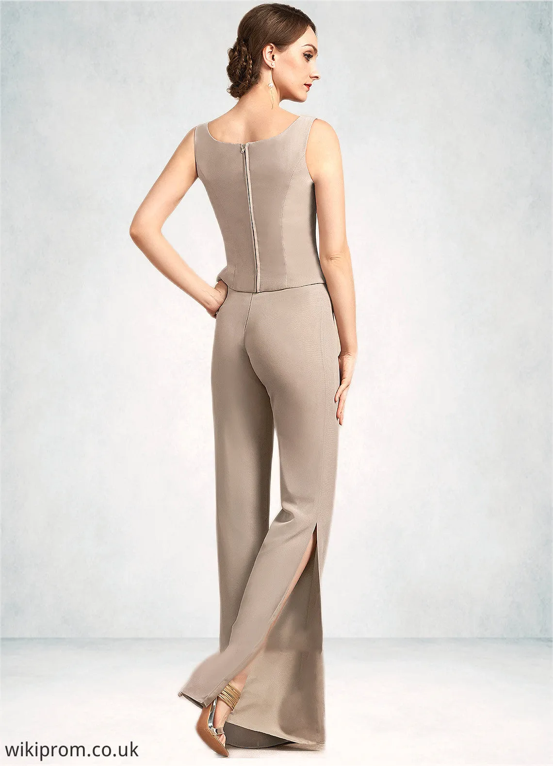 Poll Jumpsuit/Pantsuit Scoop Neck Floor-Length Chiffon Mother of the Bride Dress SWK126P0014864