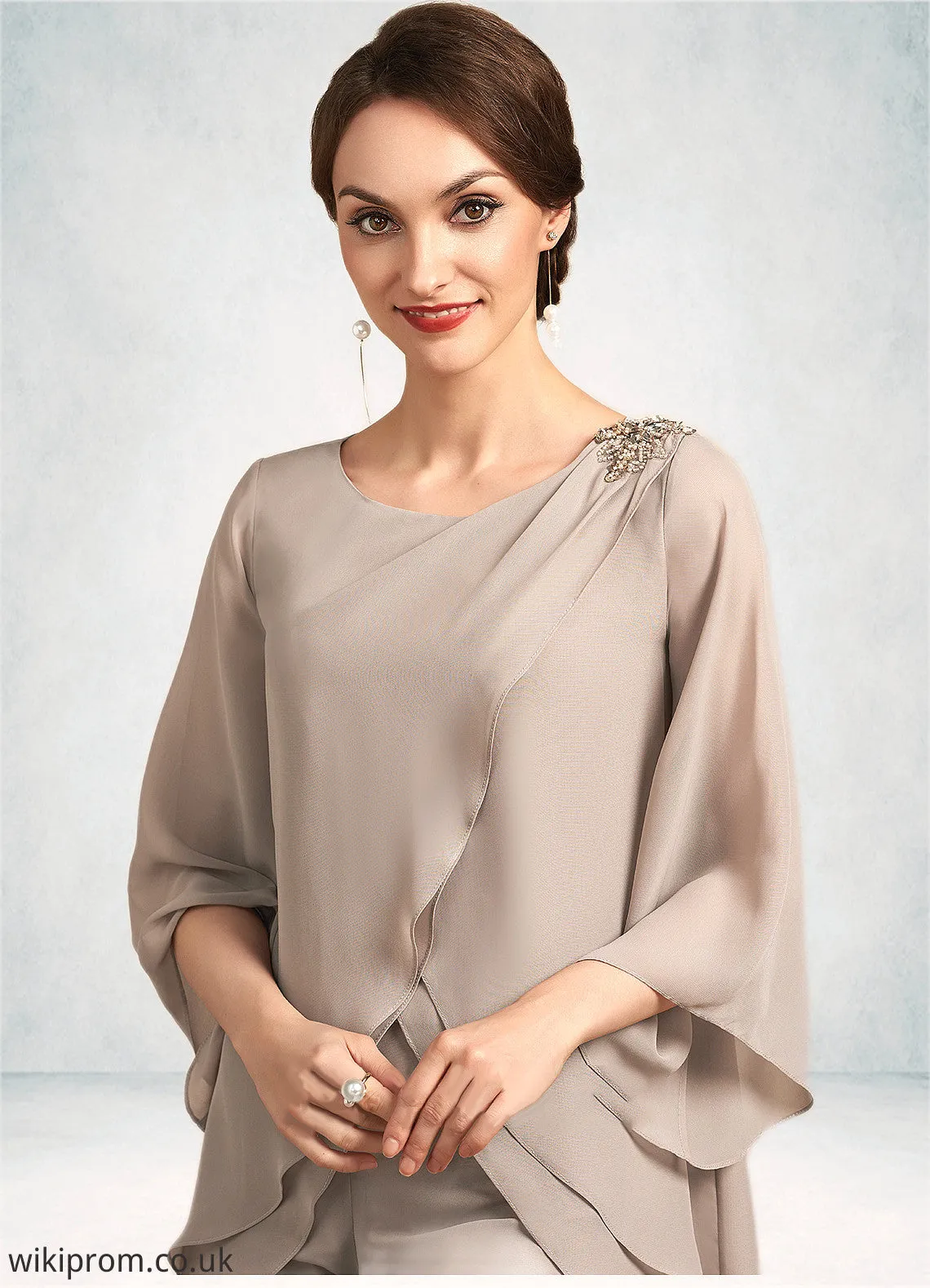 Poll Jumpsuit/Pantsuit Scoop Neck Floor-Length Chiffon Mother of the Bride Dress SWK126P0014864