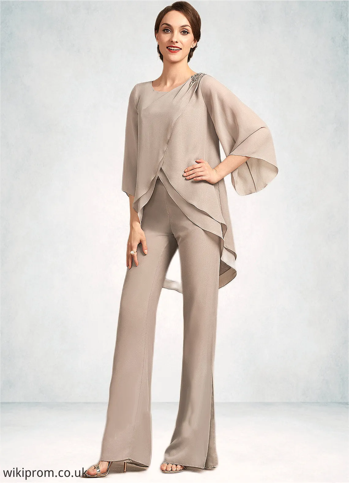 Poll Jumpsuit/Pantsuit Scoop Neck Floor-Length Chiffon Mother of the Bride Dress SWK126P0014864