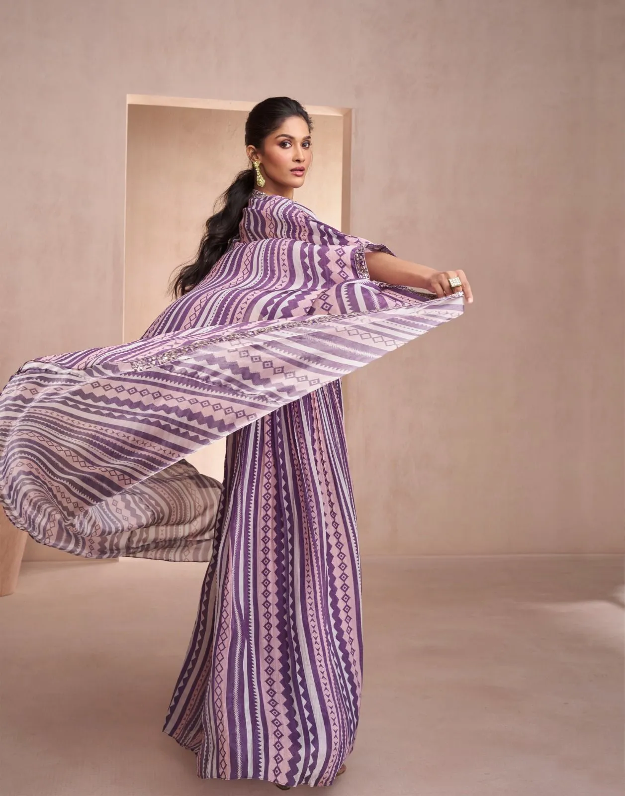 Purple Stylish Three-Piece Sharara Collection Attractive Outfitting for All Occasions