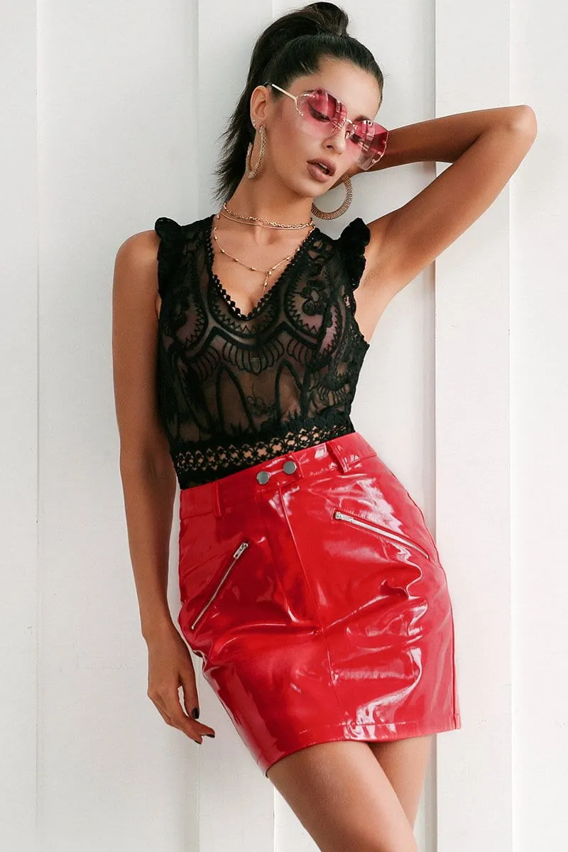 "Amor" Sheer lace detail bodysuit top