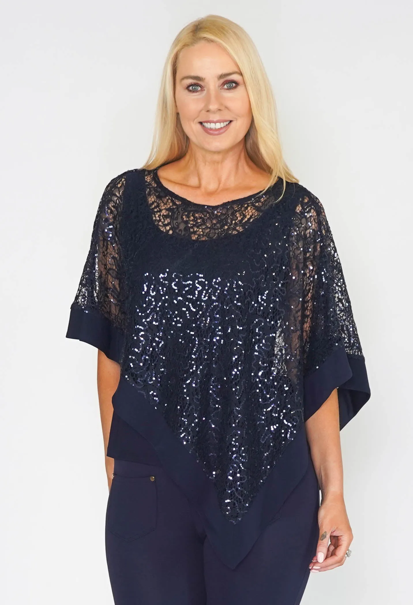R AND M Richards Navy Cape Effect Top