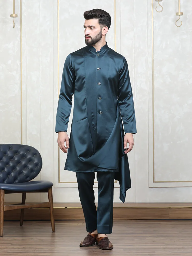 Ram Green Velvet Embroidered Bomber Jacket with Kurta Set