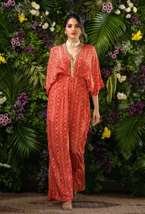 Red Statement Printed Jumpsuit