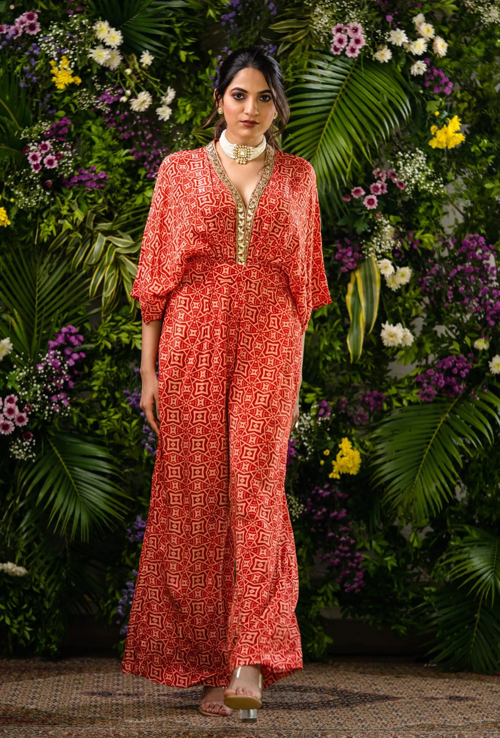 Red Statement Printed Jumpsuit
