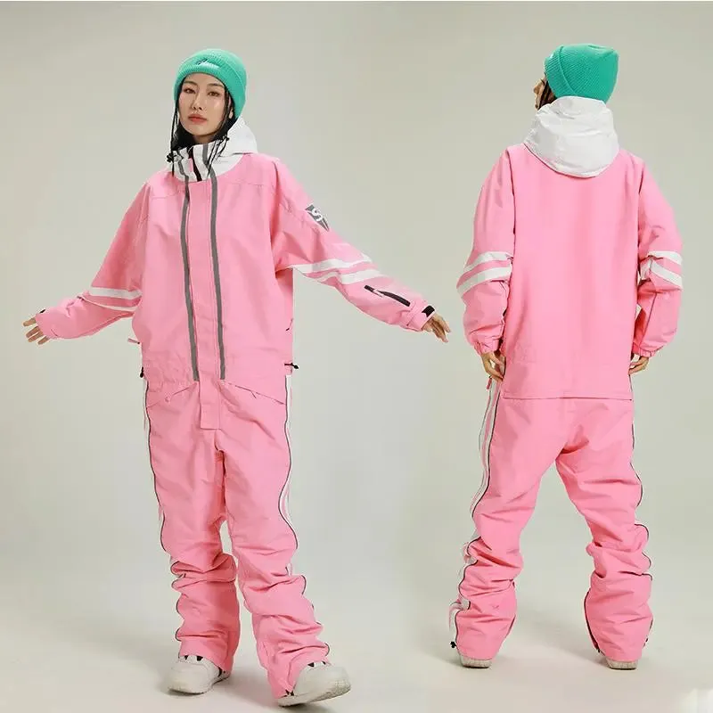 Retro One-piece Ski Jumpsuits for Women Loose Fit Snowsuits