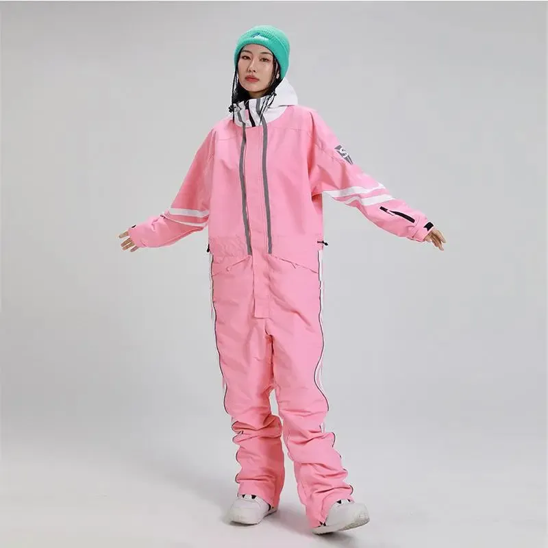 Retro One-piece Ski Jumpsuits for Women Loose Fit Snowsuits