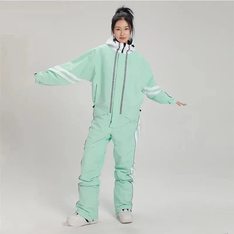 Retro One-piece Ski Jumpsuits for Women Loose Fit Snowsuits