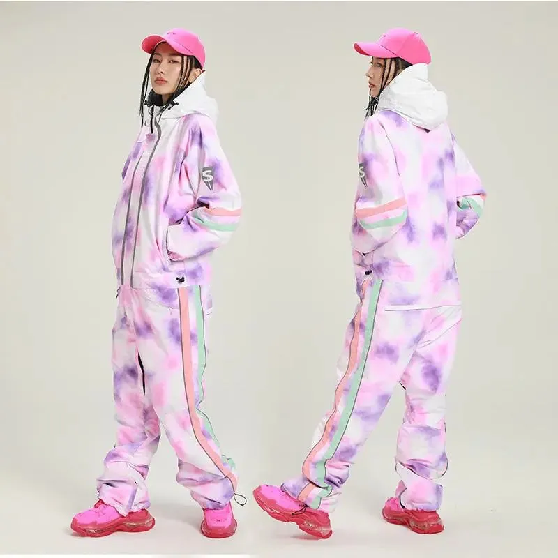 Retro One-piece Ski Jumpsuits for Women Loose Fit Snowsuits