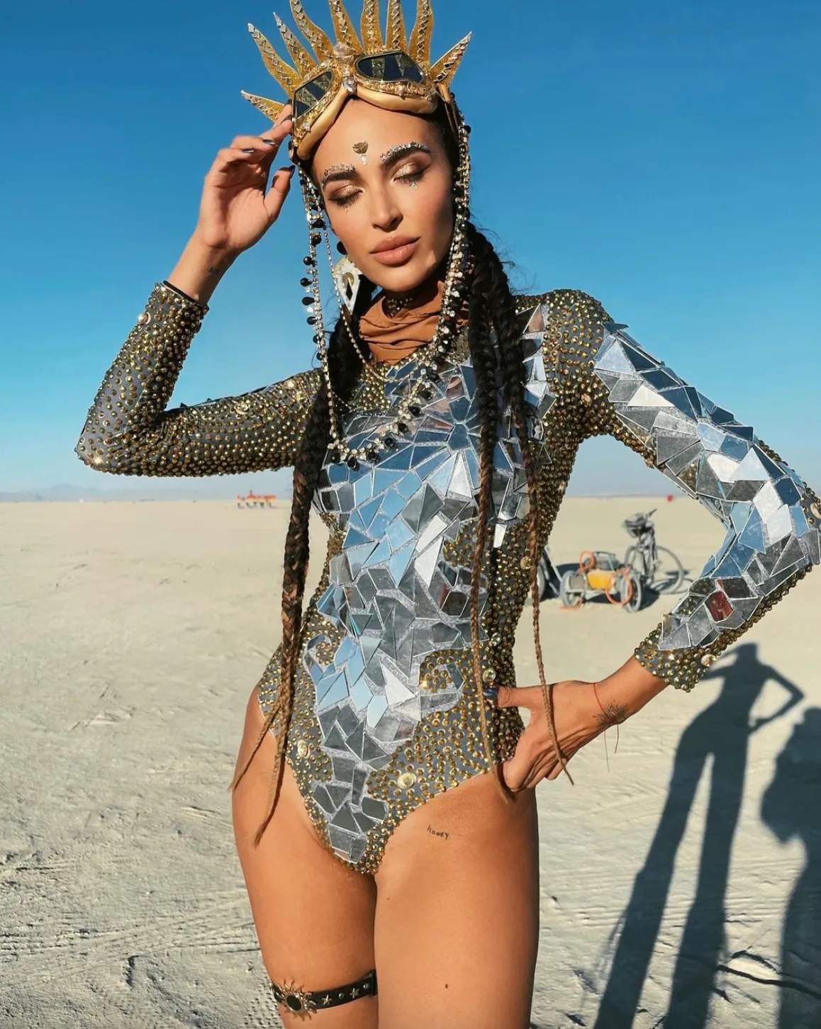 Rhinestone Bodysuit Jumpsuit Mirror Sequin Futuristic Crystal Disco Costume Party Festival outfit Rave