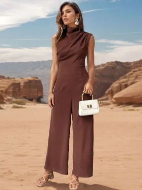 Ruched Mock Neck Sleeveless Jumpsuit- By Lustmia