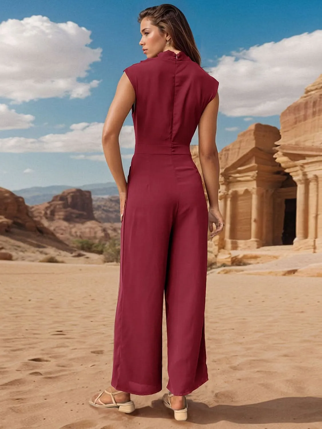 Ruched Mock Neck Sleeveless Jumpsuit- By Lustmia
