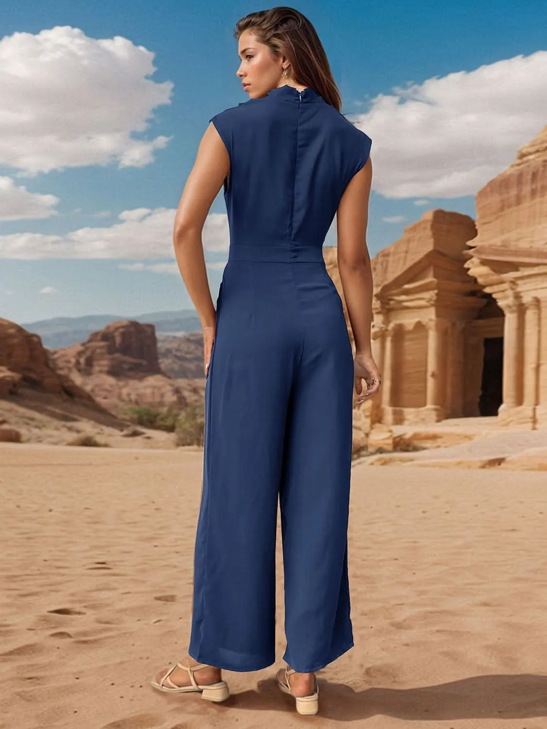 Ruched Mock Neck Sleeveless Jumpsuit- By Lustmia